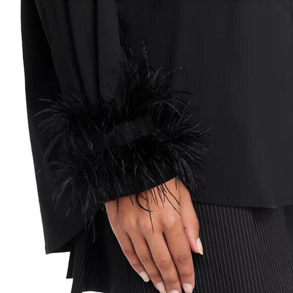 English Factory Black Feather-Cuff Pointed Collar Shirt NWT M – 100% Cotton - Picture 5 of 7